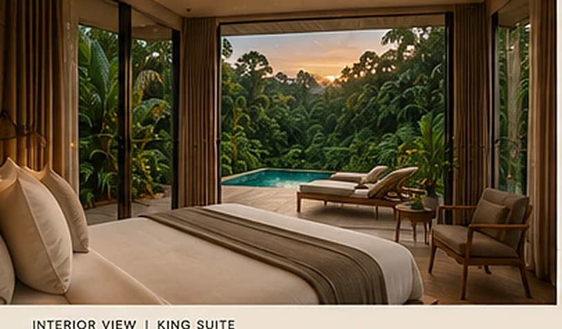 Terra – Rainforest Bungalow king suite looking out to the plunge pool and rainforest canopy